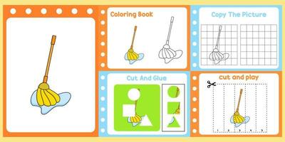worksheets pack for kids with mop. fun learning for children vector
