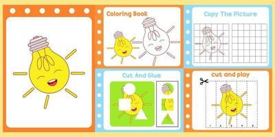 worksheets pack for kids with lamp. fun learning for children vector