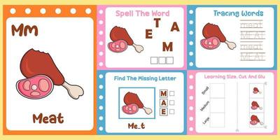 worksheets pack for kids with meat. fun learning for children vector