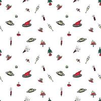 Hand drawn christmas object repeat pattern for wrapping paper, wallpaper, textile, packaging and other seamless printing work. vector