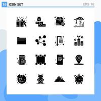 Mobile Interface Solid Glyph Set of 16 Pictograms of folder architecture study crain place Editable Vector Design Elements