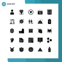 Mobile Interface Solid Glyph Set of 25 Pictograms of rack shop award monday trolley Editable Vector Design Elements