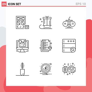 Pack of 9 creative Outlines of web data holiday analytics game controller Editable Vector Design Elements