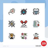 Mobile Interface Filledline Flat Color Set of 9 Pictograms of payments finance diamond dividends wedding Editable Vector Design Elements