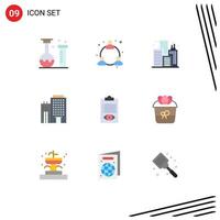 Pack of 9 Modern Flat Colors Signs and Symbols for Web Print Media such as job check city service building Editable Vector Design Elements