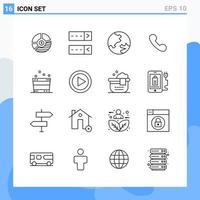 Modern 16 Line style icons Outline Symbols for general use Creative Line Icon Sign Isolated on White Background 16 Icons Pack vector