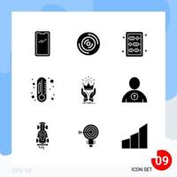 paquete moderno de 9 iconos símbolos de glifos sólidos aislados en fondo blanco para el diseño de sitios web vector