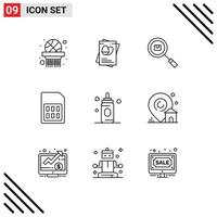 Set of 9 Commercial Outlines pack for feeder sim delivery phone card Editable Vector Design Elements