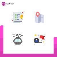 Set of 4 Vector Flat Icons on Grid for checklist arctic map track gondola Editable Vector Design Elements