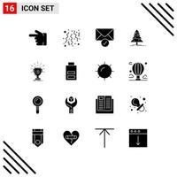 Mobile Interface Solid Glyph Set of 16 Pictograms of prize award mail x mas forest Editable Vector Design Elements