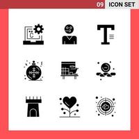 9 Icon Pack Solid Style Glyph Symbols on White Background Simple Signs for general designing vector