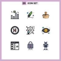 9 User Interface Filledline Flat Color Pack of modern Signs and Symbols of configuration setting business board hospital Editable Vector Design Elements