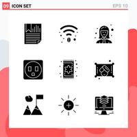 Collection of 9 Vector Icons in solid style Modern Glyph Symbols for Web and Mobile Solid Icon Sign Isolated on White Background 9 Icons