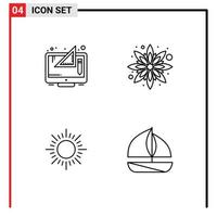 4 Creative Icons Modern Signs and Symbols of creative sunrise graphic sunflower beach Editable Vector Design Elements