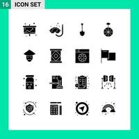 Set of 16 Vector Solid Glyphs on Grid for emperor cycle summer wheel repair Editable Vector Design Elements