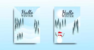 Vector illustration. Flat winter landscape. Snowy background,poster background design