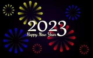feliz año nuevo 2023, colorido diseño de fuegos artificiales, tarjeta de felicitación de fiesta, fondo de celebración de vacaciones 2023 vector