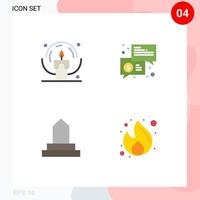 4 Universal Flat Icon Signs Symbols of candle building night keynote islamic building Editable Vector Design Elements