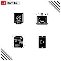 Pack of 4 creative Solid Glyphs of mechanical layout system shopping mobile Editable Vector Design Elements