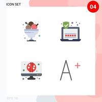 User Interface Pack of 4 Basic Flat Icons of cafe computer ice cream security font Editable Vector Design Elements