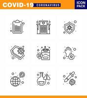Covid19 icon set for infographic 9 Line pack such as  smoking forbidden virus skull death viral coronavirus 2019nov disease Vector Design Elements