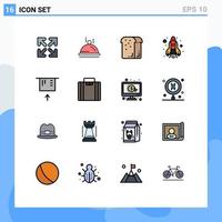 Flat Color Filled Line Pack of 16 Universal Symbols of money atm dinner space flame Editable Creative Vector Design Elements