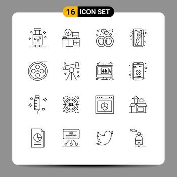 Mobile Interface Outline Set of 16 Pictograms of camping location place mobile ring Editable Vector Design Elements