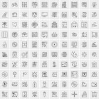 100 Universal Black Line Icons on White Background vector