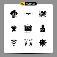 Pictogram Set of 9 Simple Solid Glyphs of nature butterfly male animal love Editable Vector Design Elements