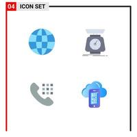 Set of 4 Modern UI Icons Symbols Signs for earth dial implementation scales keys Editable Vector Design Elements