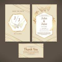 tarjeta de invitación de boda moderna e informal de oro vector