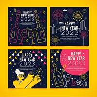 Flat And Line Design New Year Social Media Template vector