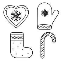 Set of Christmas Ginger cookies, black outline, vector illustration