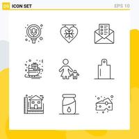9 Outline concept for Websites Mobile and Apps family sledge business sled gifts Editable Vector Design Elements