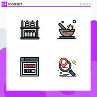 Pictogram Set of 4 Simple Filledline Flat Colors of furniture password supermarket mortar web security Editable Vector Design Elements