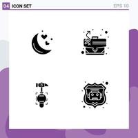 Group of 4 Solid Glyphs Signs and Symbols for moon crash romantic night tactics tool Editable Vector Design Elements