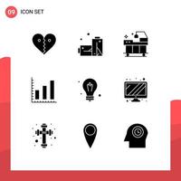 Pack of 9 creative Solid Glyphs of science bulb bed stats marketing Editable Vector Design Elements