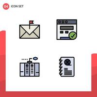 Set of 4 Commercial Filledline Flat Colors pack for communication emergency envelope seo generator Editable Vector Design Elements