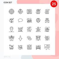 paquete de 25 líneas modernas, signos y símbolos para medios de impresión web, como la arquitectura de la tienda de copas, el plan de ubicación, los elementos de diseño vectorial editables vector