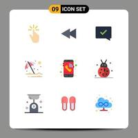 Pictogram Set of 9 Simple Flat Colors of umbrella protection reverse beach speech Editable Vector Design Elements