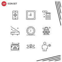 9 Outline concept for Websites Mobile and Apps clock alarm rainy hardware electronic Editable Vector Design Elements