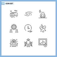 Pictogram Set of 9 Simple Outlines of time user charge setting employee Editable Vector Design Elements
