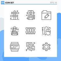 Modern 9 Line style icons Outline Symbols for general use Creative Line Icon Sign Isolated on White Background 9 Icons Pack vector