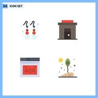 Set of 4 Vector Flat Icons on Grid for earring error jewelry ecommerce http error Editable Vector Design Elements