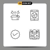 Set of 4 Modern UI Icons Symbols Signs for release smartphone open box connection media Editable Vector Design Elements