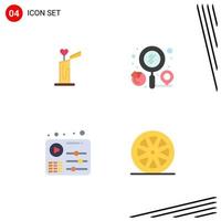 Set of 4 Commercial Flat Icons pack for candle audio heart location music Editable Vector Design Elements