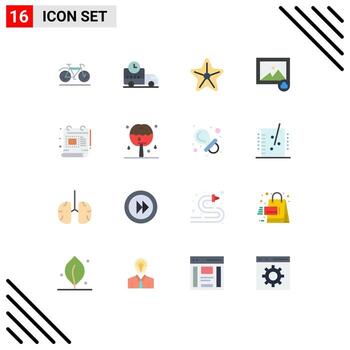 User Interface Pack of 16 Basic Flat Colors of document creative beach photo cloud Editable Pack of Creative Vector Design Elements