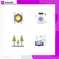 Group of 4 Flat Icons Signs and Symbols for cube trees bottle jar chemistry book Editable Vector Design Elements