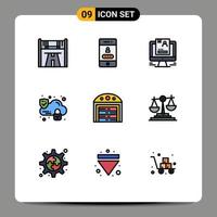 Modern Set of 9 Filledline Flat Colors Pictograph of construction security resume lock cv Editable Vector Design Elements