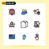Filledline Flat Color Pack of 9 Universal Symbols of user female mouse dancer connection Editable Vector Design Elements